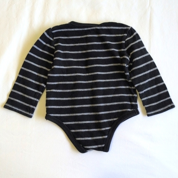 joe fresh black striped cotton henley long sleeve bodysuit diaper shirt 12 month - Picture 6 of 6